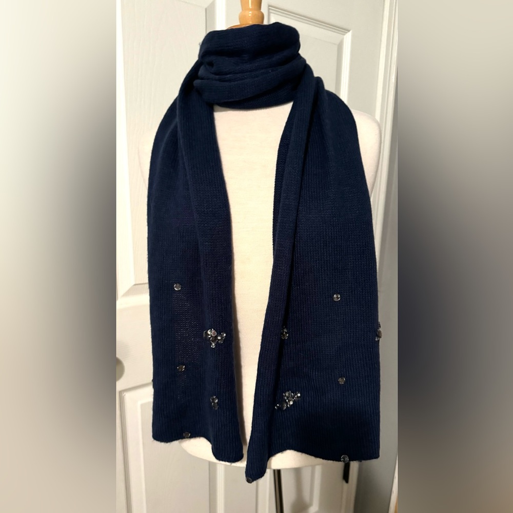 Charming Charlie’s embellished navy sweater scarf